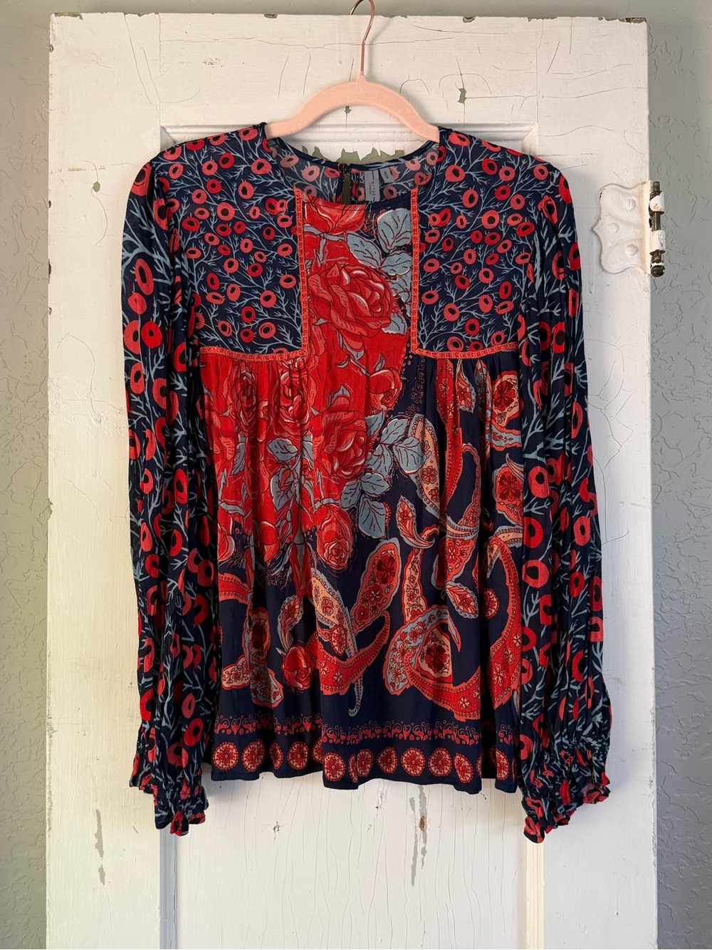 Bl^nk London Anthropologie Mixed Print Floral & Paisley Blouse Size Medium